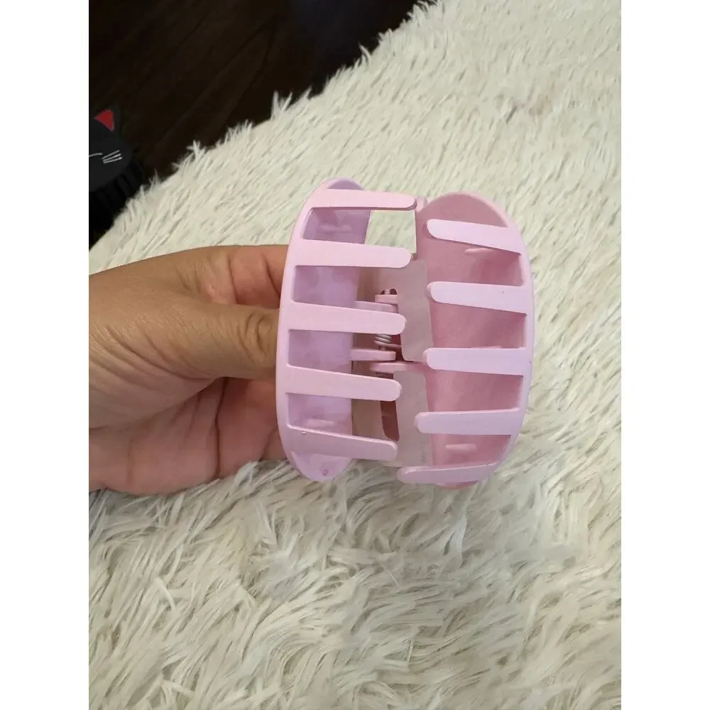 Large Pink cat face hair clip claw with orange stripes on forehead